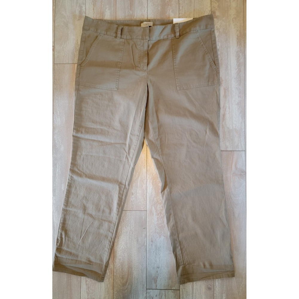 Loft By Ann Taylor Mid-Rise Straight Leg Size 16 Tan Chino‎ Utility Pants NWT